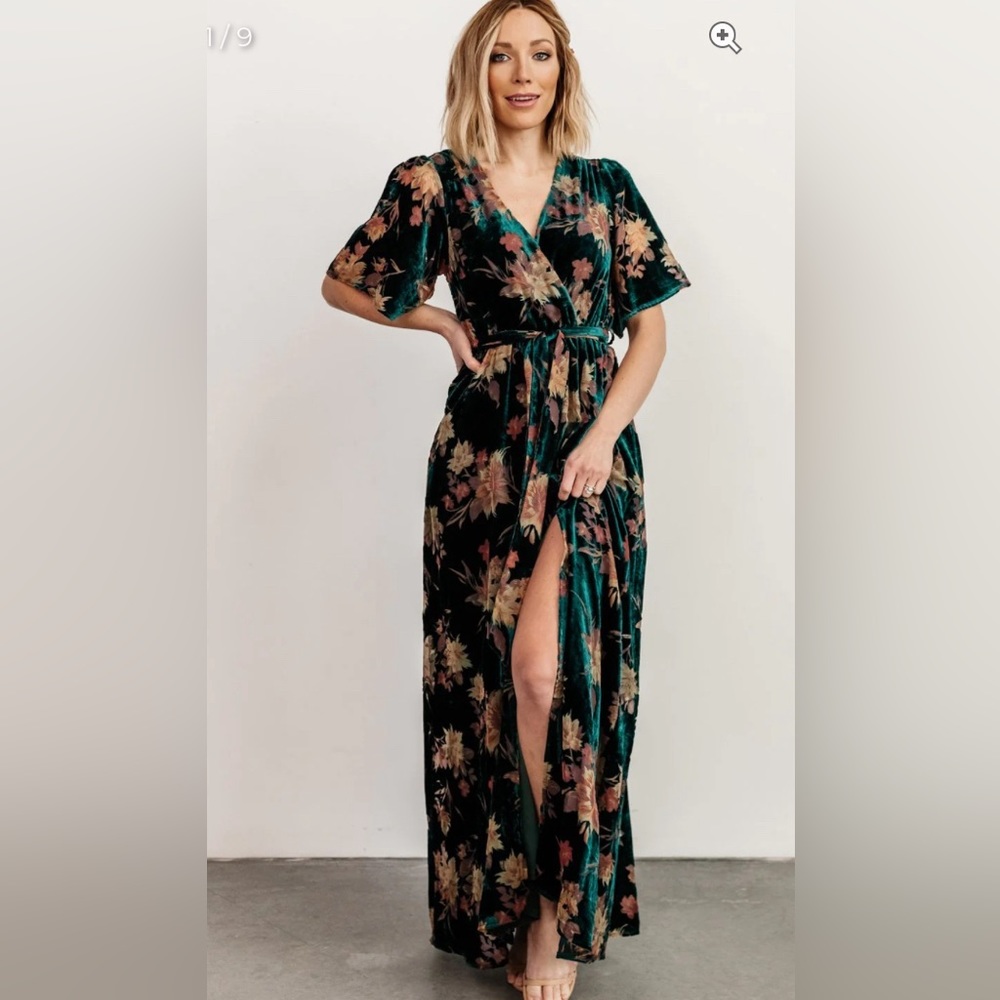 Baltic Born-Uma Velvet Maxi Dress in Jade Floral NWT Size XL
